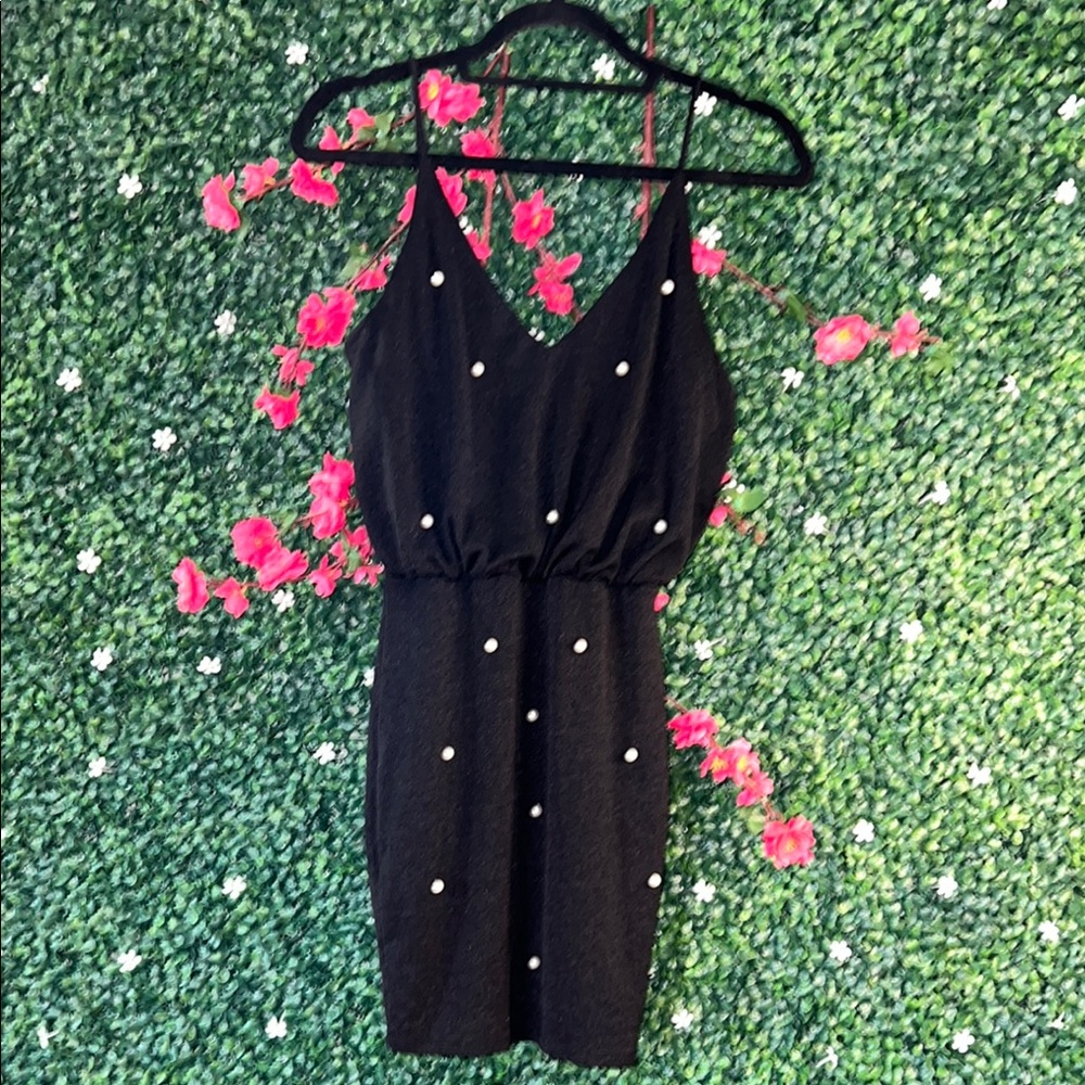 Fashion Nova Black Mini Sundress with Spaghetti Straps for Cocktail
